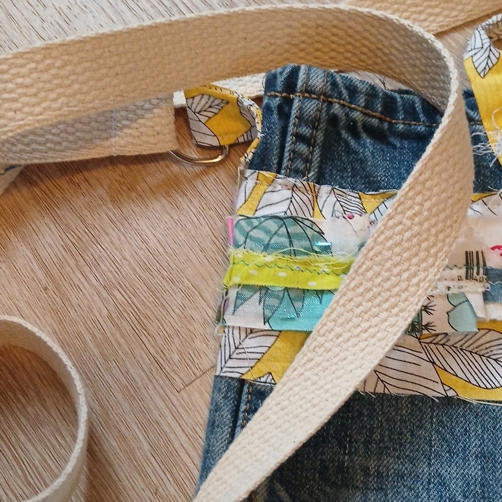 Upcycled Denim Crossbody Bag Handmade with Floral Trim Jeans Patchwork Trim - Picture 13 of 13